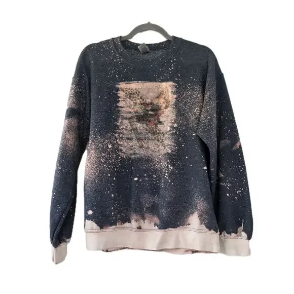 Upcycled Custom Pin Up Bolt Sweatshirt Size Medium Gray Americana Bleach Dye - Picture 1 of 9